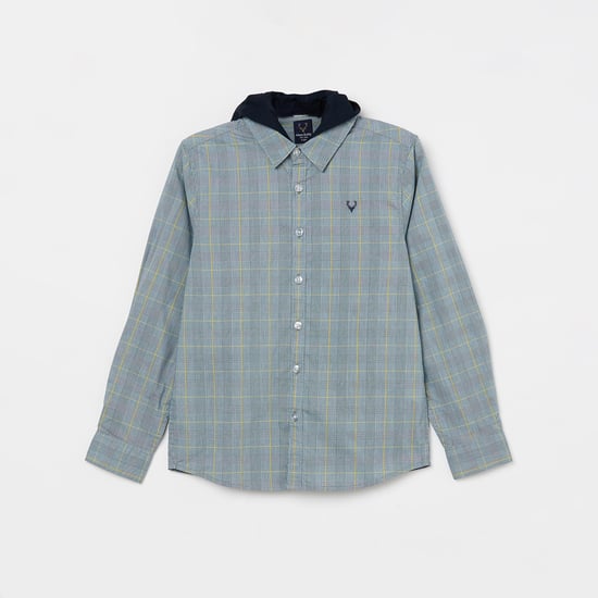 ALLEN SOLLY Boys Checked Full Sleeves Hooded Shirt