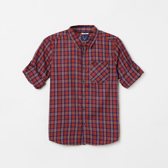 ALLEN SOLLY Boys Checked Roll-Up Sleeves Shirt