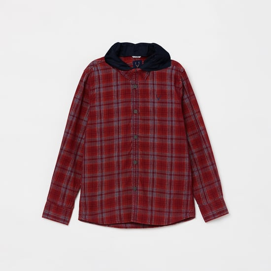 ALLEN SOLLY Boys Checked Full Sleeves Hooded Shirt