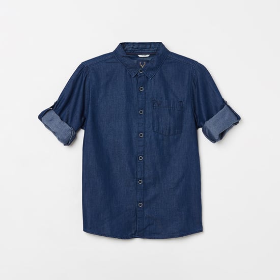 ALLEN SOLLY Boys Roll-Up Sleeves Solid Regular Fit Shirt