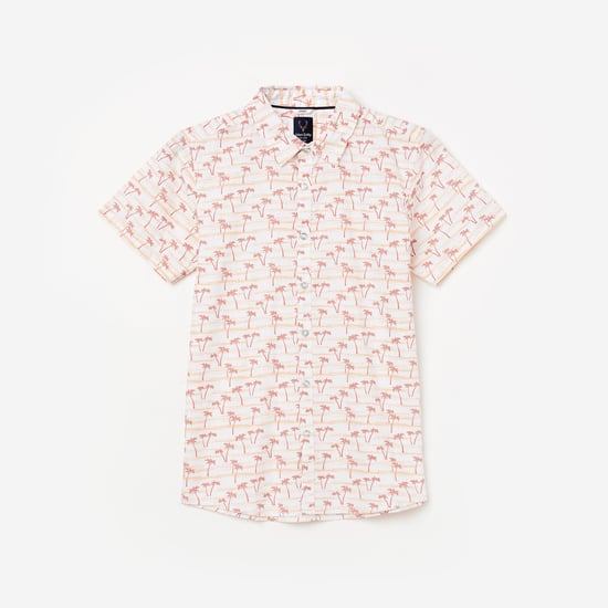 ALLEN SOLLY Boys Tropical Print Shirt with Short Sleeves