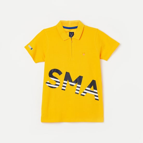 ALLEN SOLLY Boys Typographic Print Short Sleeves Polo T-shirt