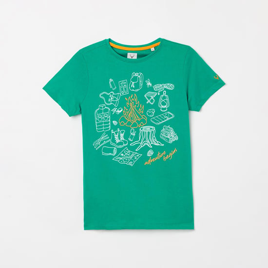 ALLEN SOLLY Boys Printed Crew-Neck T-shirt