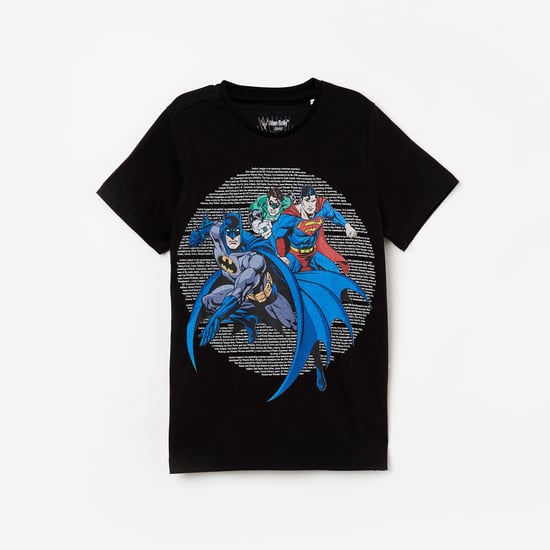 ALLEN SOLLY Boys Justice League Print Crew-Neck T-shirt