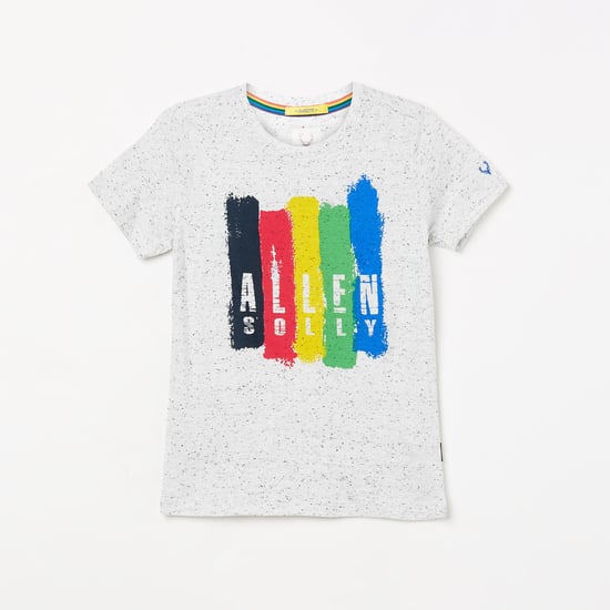 ALLEN SOLLY Boys Printed Speckled Crew-Neck T-shirt