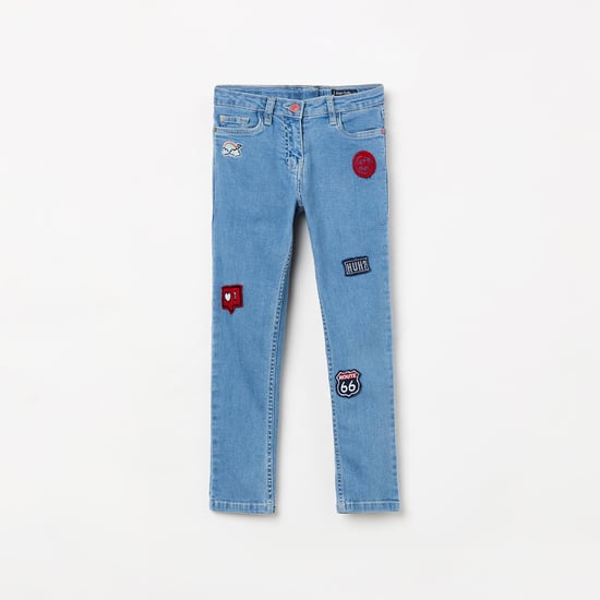 ALLEN SOLLY Girls Solid Slim Fit Jeans with Applique