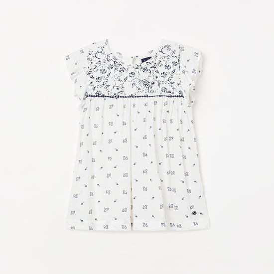 ALLEN SOLLY Girls Floral Print Top with Flutter Sleeves