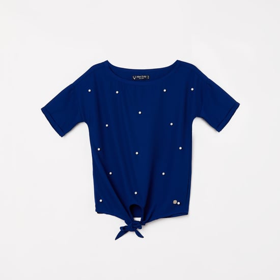 ALLEN SOLLY Girls Beaded Short Sleeves Top
