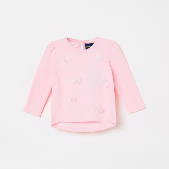 JUNIORS Virobar Girls Round-Neck Top with Applique