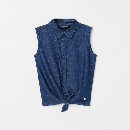 ALLEN SOLLY Girls Textured Sleeveless Shirt with Tie-Up
