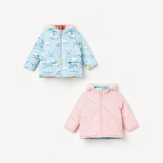 JUNIORS Girls Printed Hooded Reversible Jacket