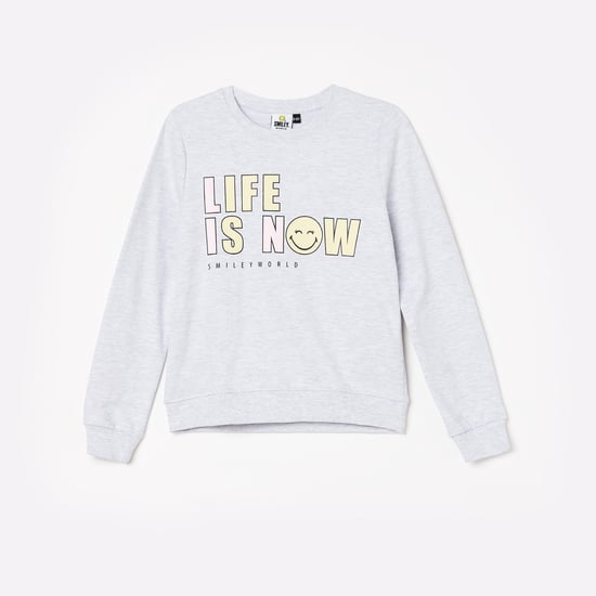 SMILEYWORLD Girls Typographic Print Sweatshirt
