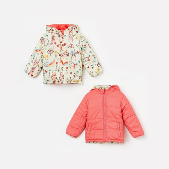 JUNIORS Girls Printed Reversible Hooded Bomber Jacket