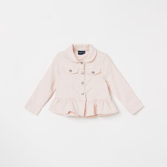 JUNIORS Girls Solid Button-Down Jacket with Flared Hem