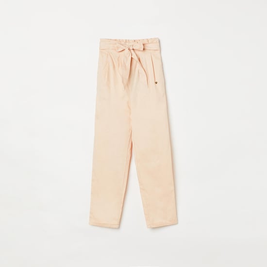 BOSSINI Girls Solid Pleated Pants with Tie-Up