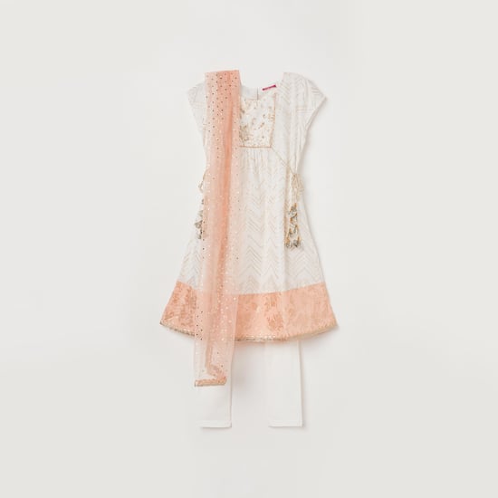 BIBA Girls Printed A-line Kurta with Churidars and Dupatta