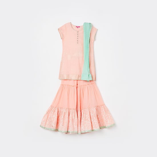 BIBA Girls Printed Kurta with Sharara Pants and Dupatta