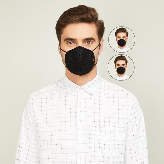 LOUIS PHILIPPE Men Solid 3-Layered Reusable Face Masks - Pack of 2