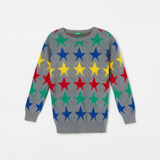 UNITED COLORS OF BENETTON Boys Woven Design Crew Neck Sweater