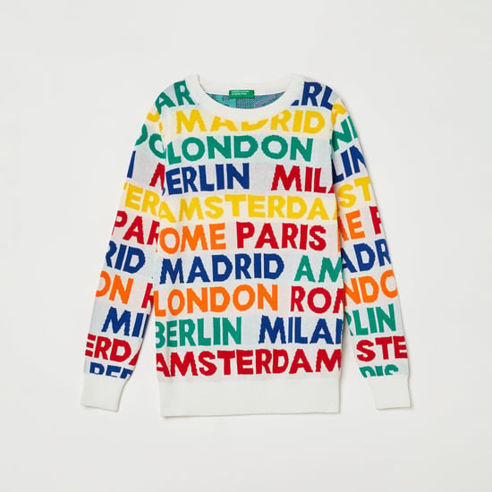 UNITED COLORS OF BENETTON Boys Woven Design Crew Neck Sweater
