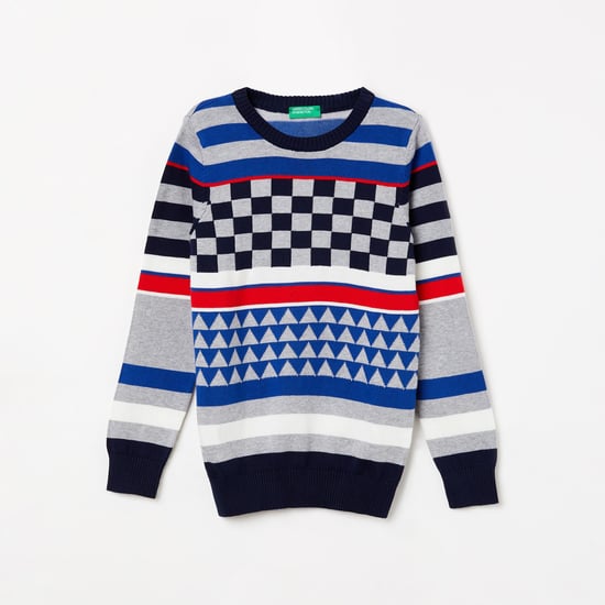 UNITED COLORS OF BENETTON Boys Checked Crew Neck Sweater
