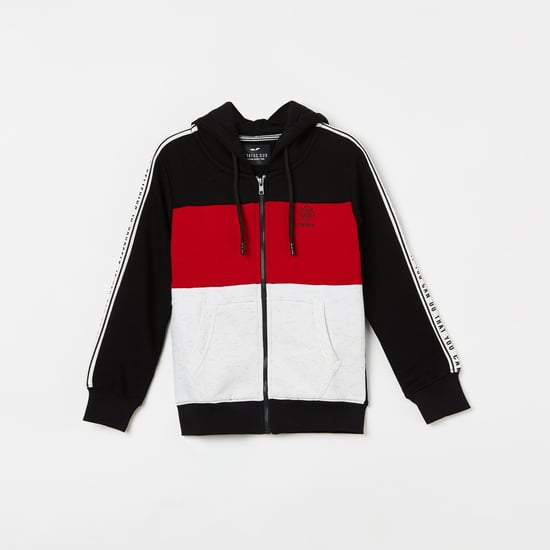 STATUS QUO Boys Colourblock Full Sleeves Hooded Sweatsirt