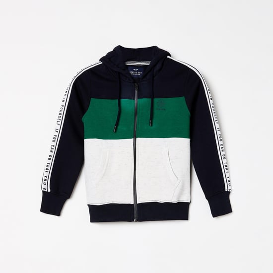 STATUS QUO Boys Colourblock Full Sleeves Hooded Sweatsirt