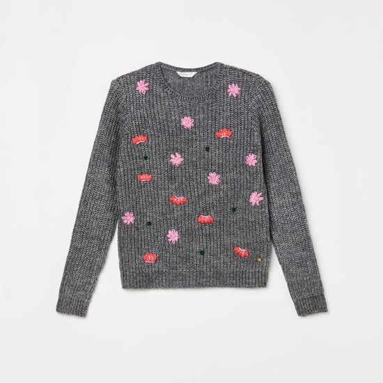 BOSSINI Girls Textured Full Sleeves Sweater