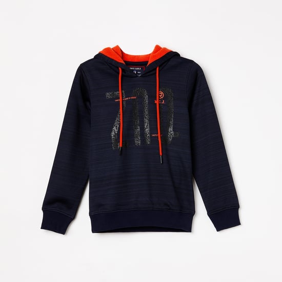 MONTE CARLO Boys Typographic Print Textured Hoodie