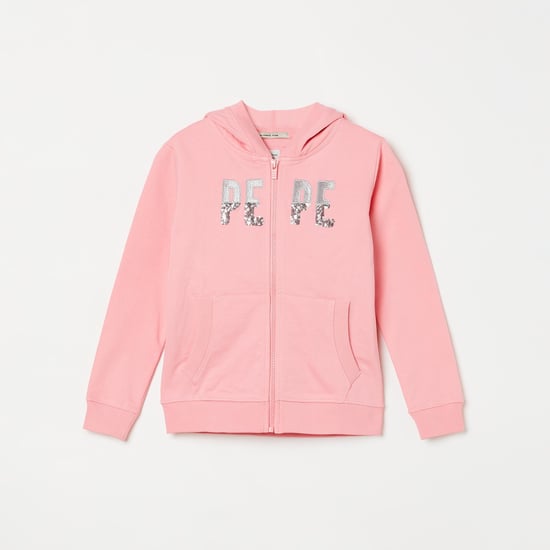 PEPE JEANS Girls Embellished Full Sleeves Hooded Sweatshirt