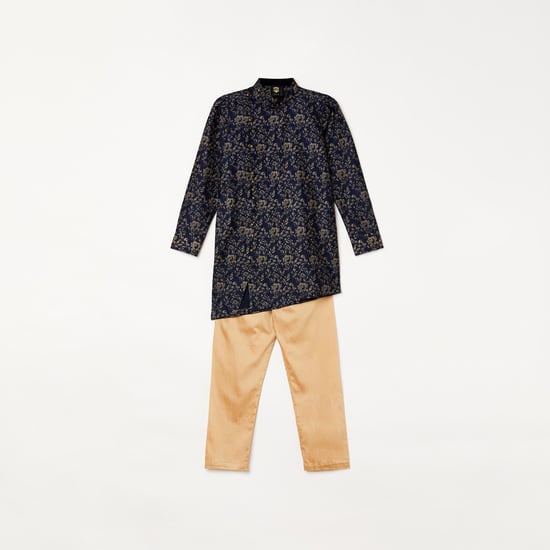 MANYAVAR Boys Printed Kurta with Elasticated Waist Pyjamas
