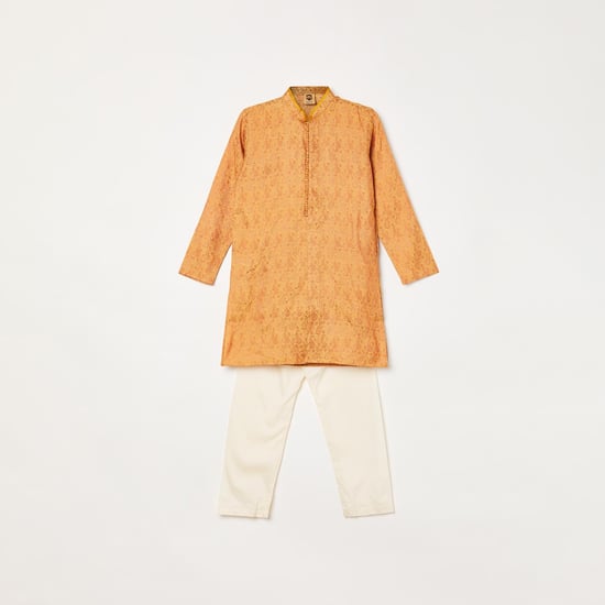 MANYAVAR Boys Jacquard Patterned Kurta with Pyjama
