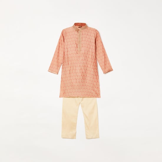 MANYAVAR Boys Jacquard Pattern Kurta with Pyjama