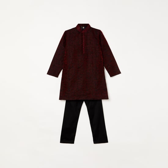MANYAVAR Boys Jacquard Patterned Kurta with Pyjama