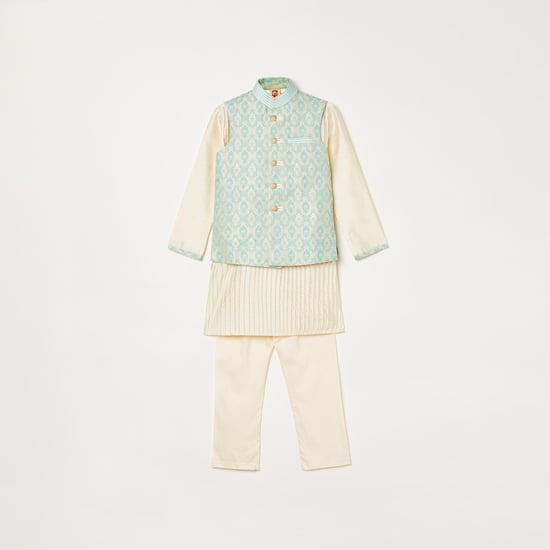 MANYAVAR Textured Kurta with Pyjama and Printed Waistcoat