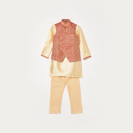 MANYAVAR Solid Kurta with Pyjama and Textured Waistcoat