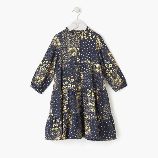 ANGEL & ROCKET Girls Printed Tiered Shift Dress with Button Placket