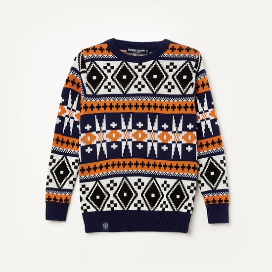 MONTE CARLO Boys Patterned Knit Sweater with Ribbed Hems