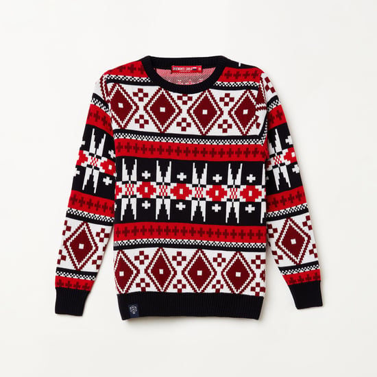 MONTE CARLO Boys Patterned Knit Sweater with Ribbed Hems