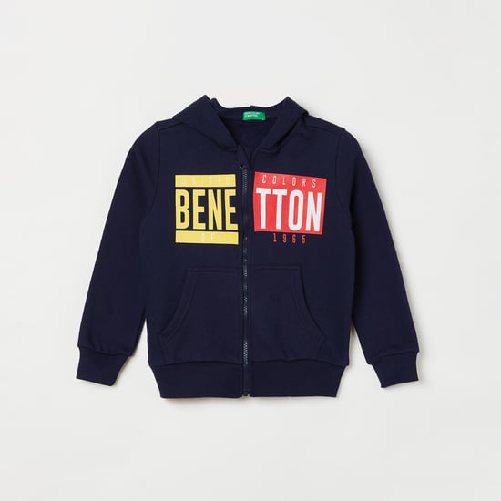 UNITED COLORS OF BENETTON Boys Printed Full Sleeves Hooded Sweatshirt