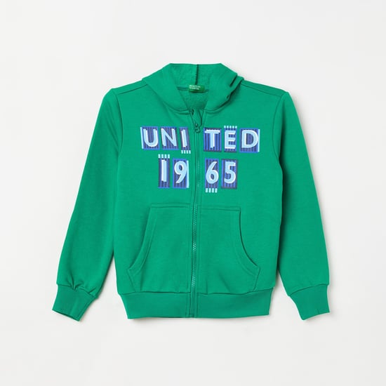 UNITED COLORS OF BENETTON Boys Printed Full Sleeves Hooded Sweatshirt