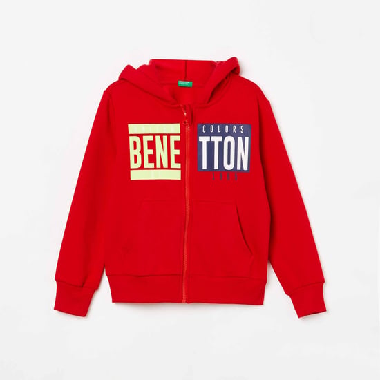 UNITED COLORS OF BENETTON Boys Printed Full Sleeves Hooded Sweatshirt