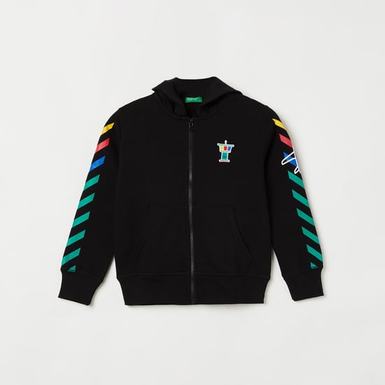 UNITED COLORS OF BENETTON Boys Printed Full Sleeves Hooded Sweatshirt