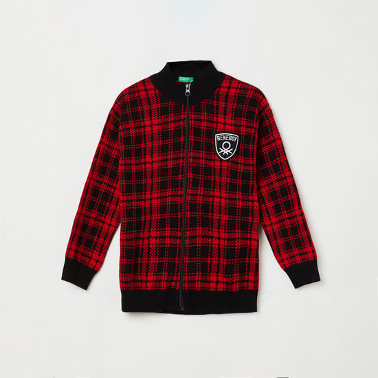 UNITED COLORS OF BENETTON Boys Checked Zip-Front Sweatshirt