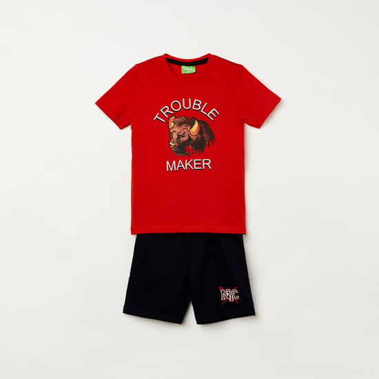 BOSSINI Boys Printed Round Neck T-shirt and Elasticated Shorts