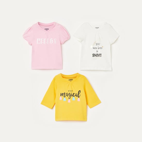 JUNIORS Girls Printed Round Neck T-shirt - Set of 3 Pcs