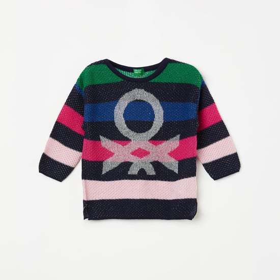 UNITED COLORS OF BENETTON Girls Textured Full Sleeves Sweater