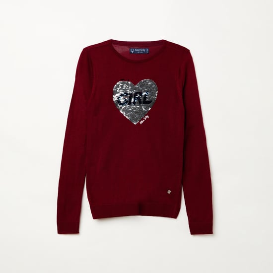 ALLEN SOLLY Girls Sequinned Round-Neck Sweatshirt
