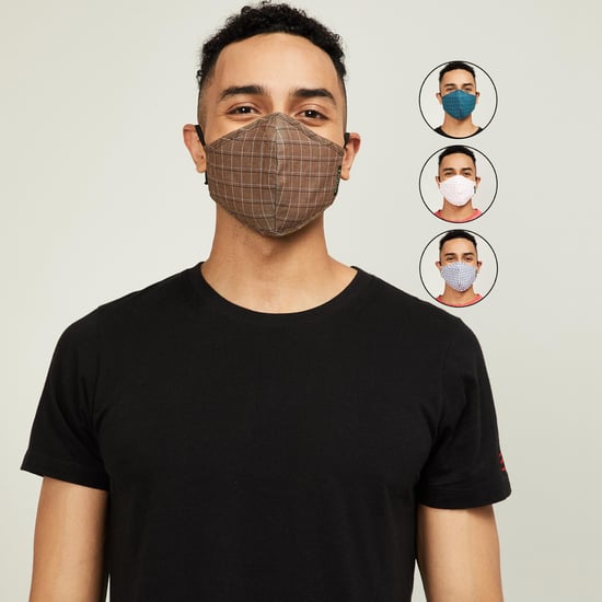 VAN HEUSEN Men Checked Face Mask with Adjustable Ear Loops - Set of 4