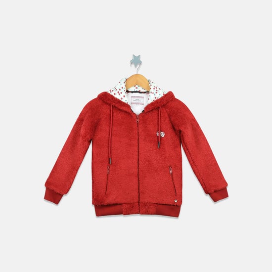 MONTE CARLO Girls Textured Full Sleeves Hooded Jacket